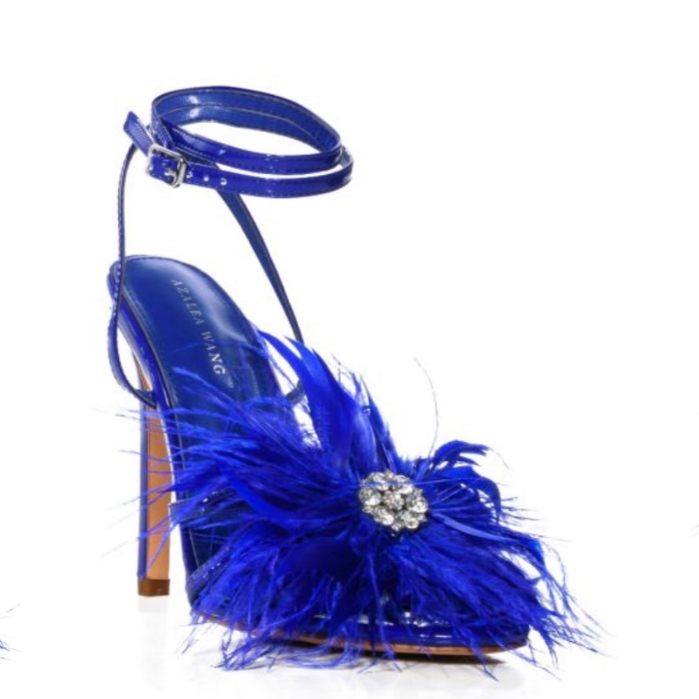 SANTOS-BLUE FEATHER STILETTO SANDAL